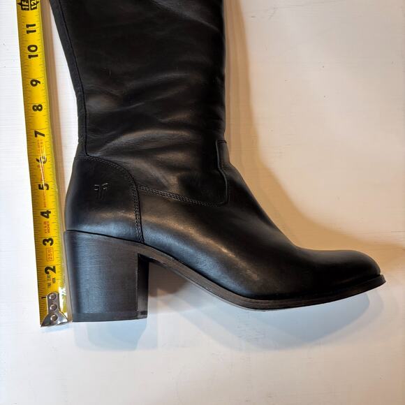 Frye Malorie Button Tall Knee High Black Leather Boots Size 10 Zip Riding Heel - Picture 14 of 14